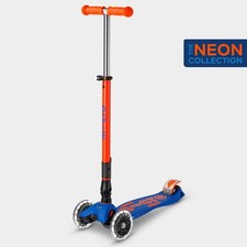Image of Micro Maxi Deluxe Foldable Neon LED Scooter age 5-12 years new blue and orange