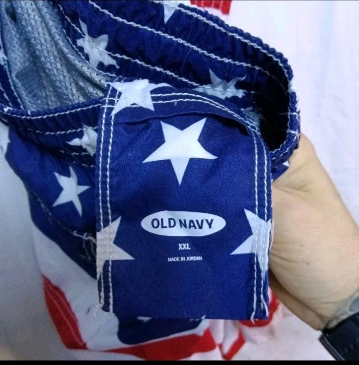 Old Navy USA Flag Red White Blue Stars Stripes Men's Swim Shorts XXL Gray Lined Foto 2 de 4