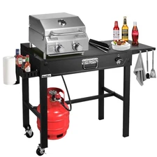All-in-One Outdoor Grill Table with Built-in 2-Burner Propane Gas Grill