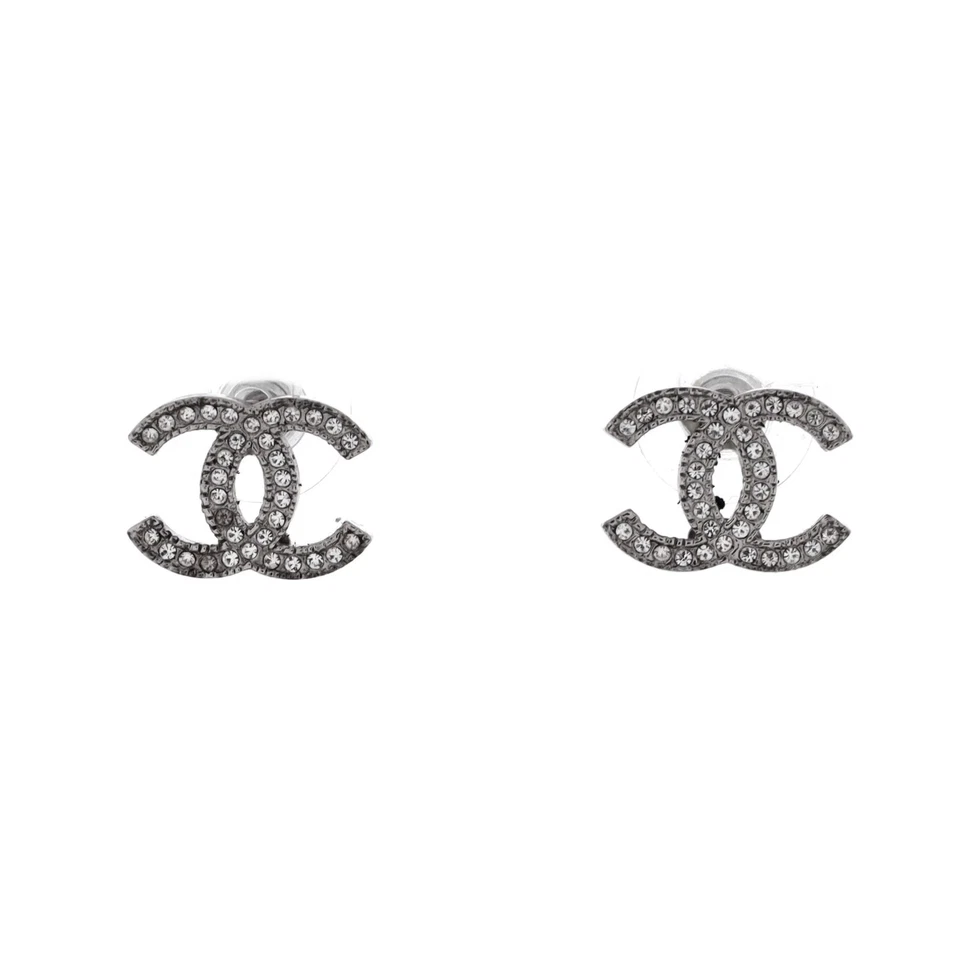 Chanel CC Stud Earrings Metal with Crystals