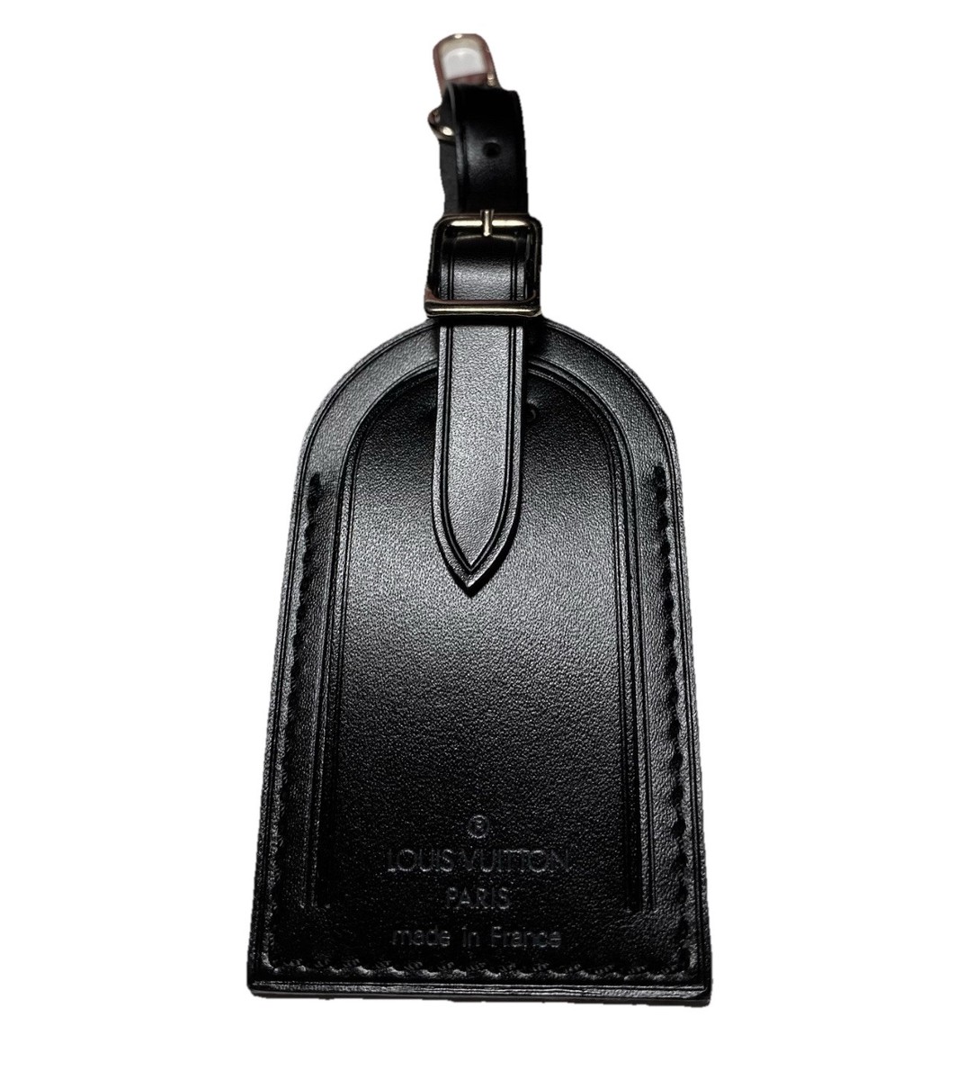 Louis Vuitton Paris Name Tag Black Leather w/ Silver tone Accent