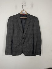 John Varvatos Mens Blazer 36R Gray Tartan Plaid Windowpane Preppy Sport Coat