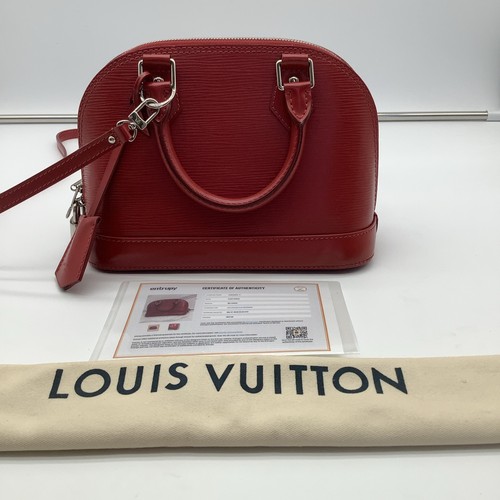 Authentic Louis Vuitton Alma BB  Epi Leather Satchel Handbag Red