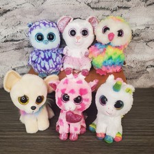 Ty Beanie Boos Lot Of 6 IMPERFECT Stuffed Animal Unicorn Owls Giraffe Dog Mouse