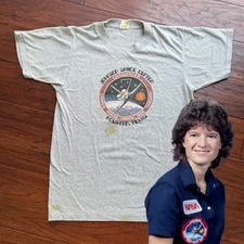 SALLY RIDE * Ride Estate Signed COA * Her Worn NASA STS-7 Mission Patch T-Shirt
