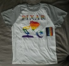 DISNEY RAINBOW COLLECTION PIXAR PRIDE T-SHIRT WHITE W/GREY SLEEVES SIZE L NWT