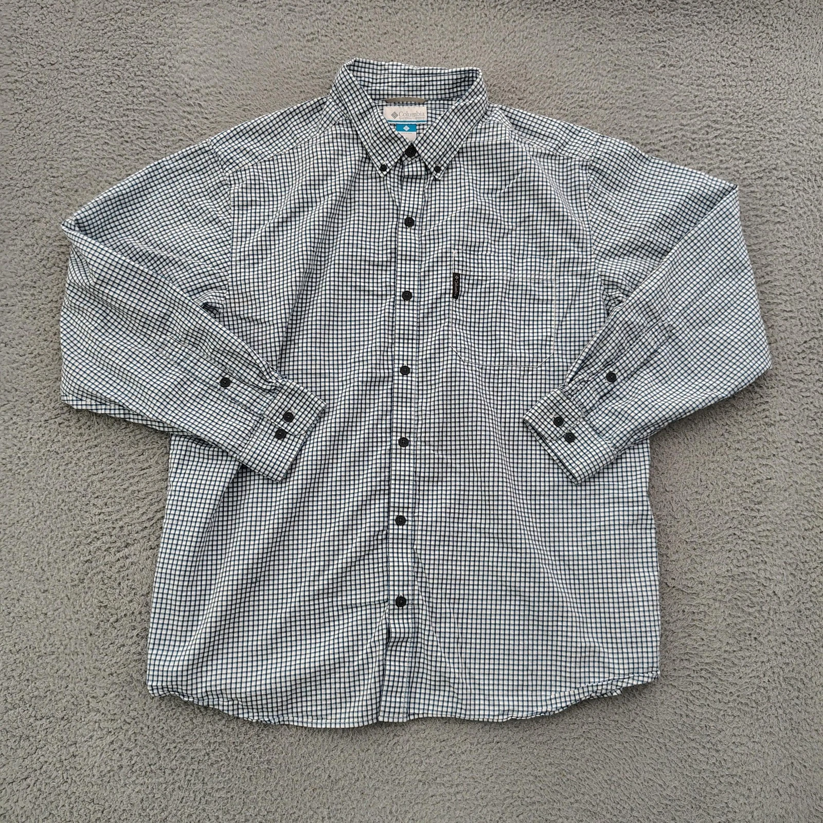 Columbia Button Up Shirt Mens XXL Blue Check Plaid Long Sleeve Outdoor Casual