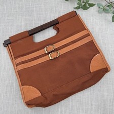 Vintage Wooden Handle Handbag 1970s Brown Structured Purse Top Handle Bag