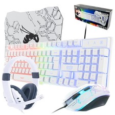 Gaming Keyboard and Mouse and Gaming Headset Mouse Pad, Wired LED RGB Backli...