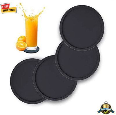 Non Slip Silicone Drink Coasters   Large Black Heat Resistant Cup Mat Set