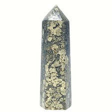 81g New Find Beauty Pyrite Flower Grow With Agate Tower Stone  K328