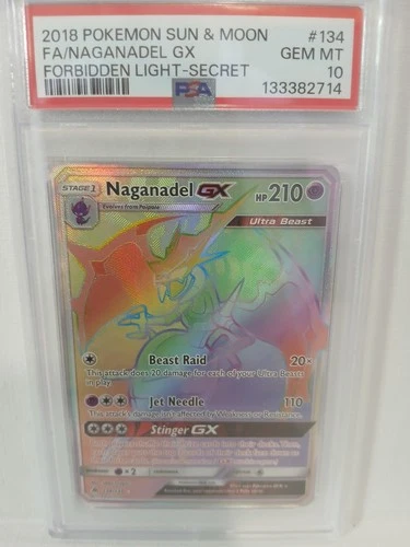 2018 POKEMON SUN & MOON FORBIDDEN LIGHT SECRET #134 FULL ART/NAGANADEL GX PSA 10