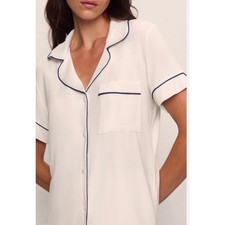 Eberjey Gisele Short sleeve PJ top in Pure Ivory/Navy, size small