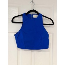 Sara Battaglia Made in Italy Blue Crop Tank Top Blouse Cotton IT 40 US S