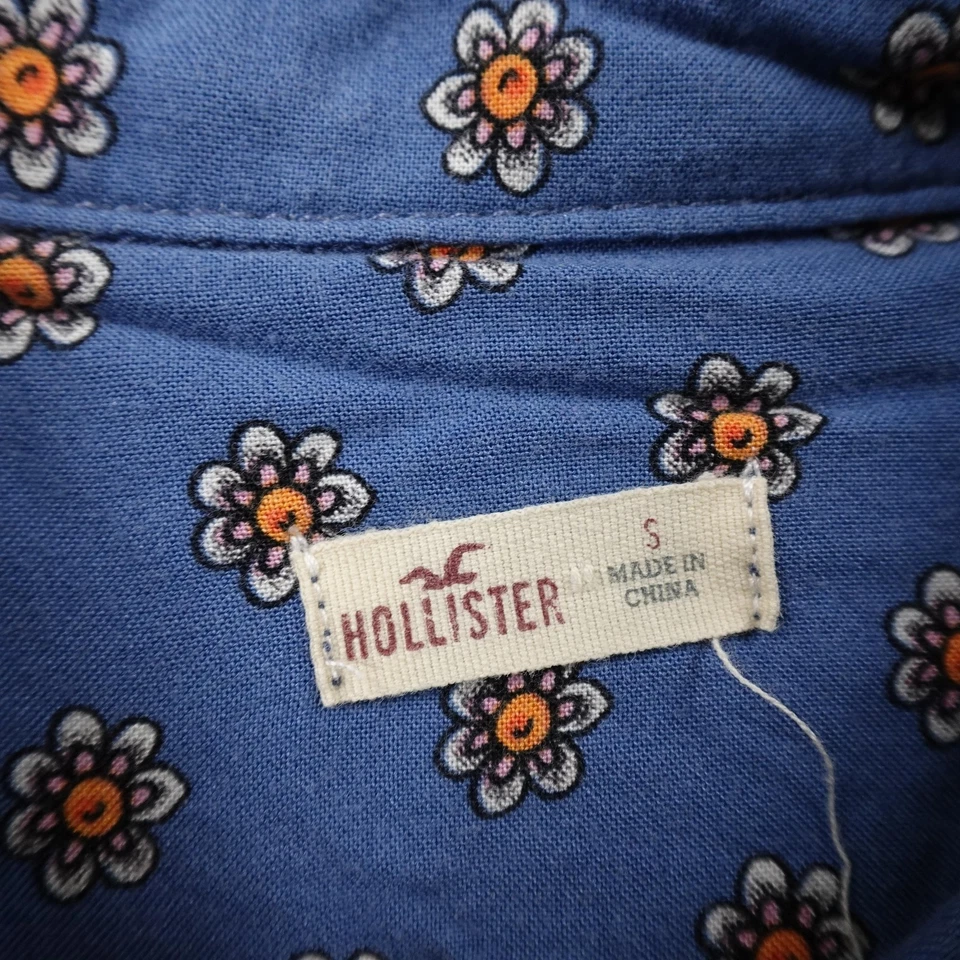 Hollister Shirt Womens Small Blue Denim Chambray Patchwork Floral Button Up Boho - Image 4 of 4