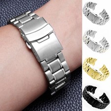 Curved 20/22mm Solid Bracelet Stainless Steel Metal Watch Band Strap Replacement