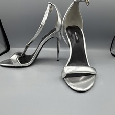 Nine West Silver Strappy Open Toe Stiletto Ankle Strap Heels Women's 9M