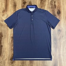 Greyson Golf Performance Polo Shirt Geometric AOP Stretch Blue Wolf Logo Men  s M