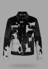 Handgefertigte 100% Echtleder-Kuhfelljacke – Schwarz & Weiß Hair-On Hide