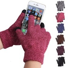 Womens Mens Winter Warm Windproof Knit Knitted Casual Gloves Stretch Solid Color