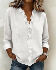 Womens Long Sleeve V Neck Ruffles Shirts Tops Loose Casual Tops Blouse PLUS SIZE