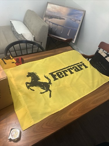 Vintage Ferrari Dealer Flag Banner 43x26 Yellow Prancing Horse Racing Garage