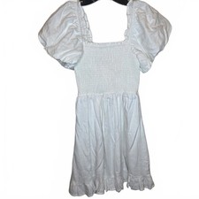 Show me your Mumu short White smocked coquette style dress Linen Size Large