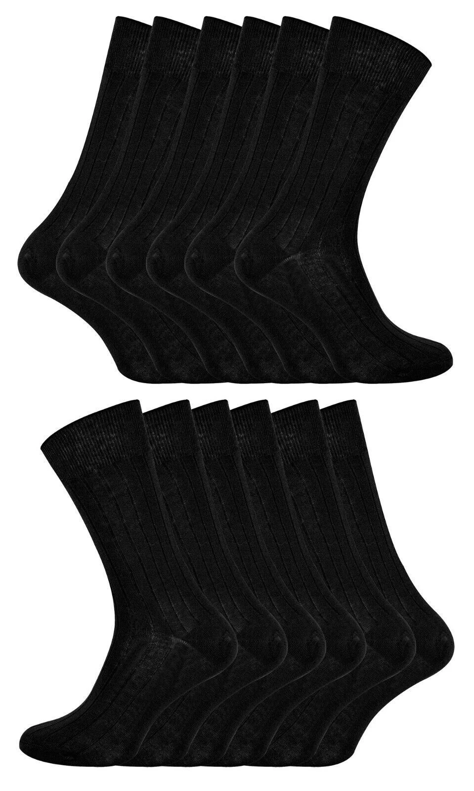 12 Pairs Mens 100% Egyptian Cotton Socks | Sock Snob | Luxury Ribbed Black Socks