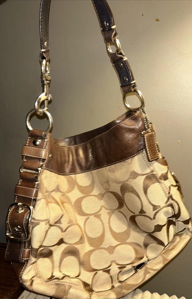 COACH SIGNATURE ZOE HOBO BROWN LARGE LEATHER CANVAS SIGNATURE SHOULDER BAG PURSE - Image 2 of 4