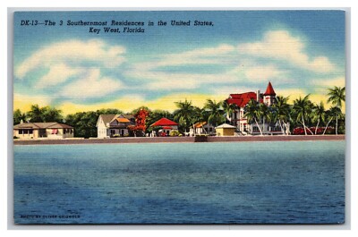 Postcard Key West Florida Homes Residences View from the Ocean Sea Wall Turret