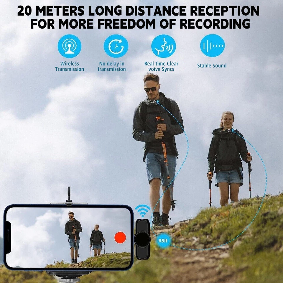 2x Kabellos Lavalier Mikrofon Wireless Mini Ansteckmikrofon für iPhone & Android - Bild 4 von 4