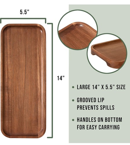 Solid Acacia Wood Serving Trays (14 x 5.5 inches) 3-pack - Picture 2 of 7