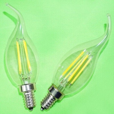 2pcs E12 4W Edison Filament Retro LED Yellow light Gass Bulb Candle Chandelier