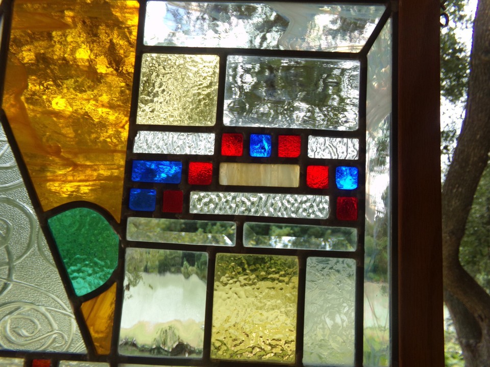 OLD LEADED STAINED GLASS WINDOW STUNNING DESIGN 27 5/8" W X 33 5/8" T