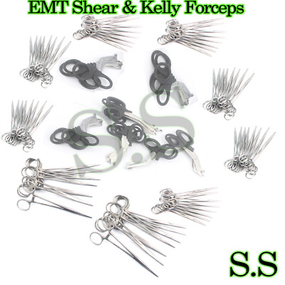 600 Pcs BLACK Handle EMT Shears Scissors & 500 Pcs Kelly Hemostat Forceps Set