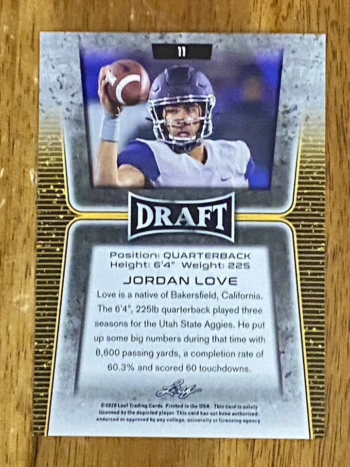 2020 LEAF DRAFT JORDAN LOVE RC #11 PACKERS - Image 2 of 2