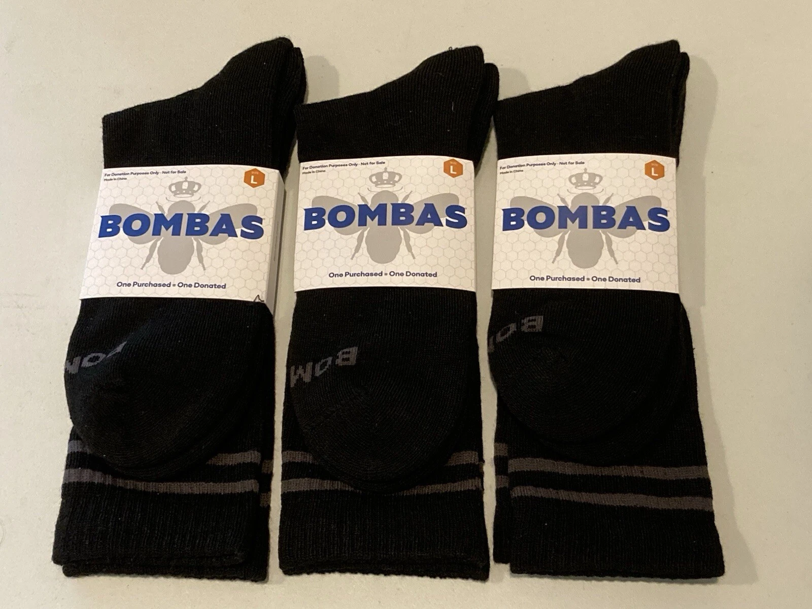3 PAIRS Bombas Large 9.5-13 Socks Black CREW Calf Men HONEYCOMB Arch Support New