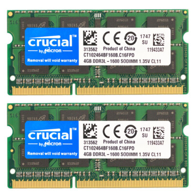 Crucial DDR3L 4GB 8GB 1600MHz PC3L-12800 204-Pin Sodimm memory