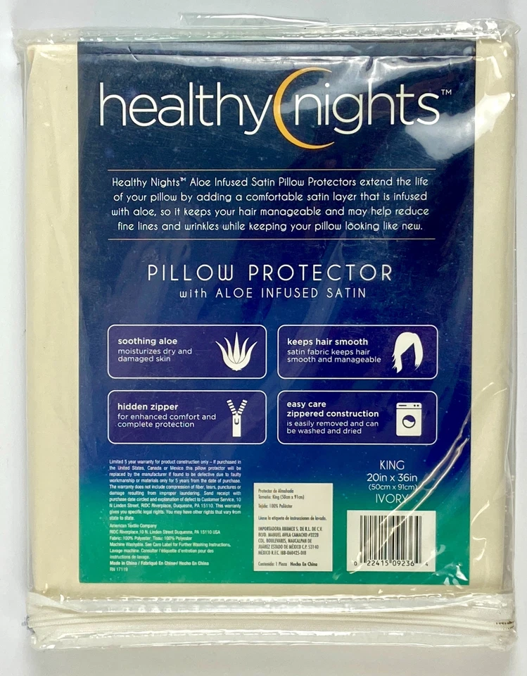 Healthy Nights Satin Pillow Protector 300 Thread King 20" x 36" Ivory Set of 3 - Image 3 of 4