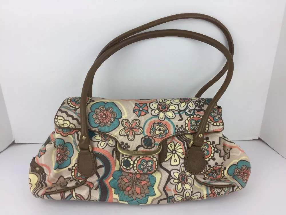 Cole Haan Avalon Deco F04 Multi Color Floral Brown Leather Shoulder Purse Flap
