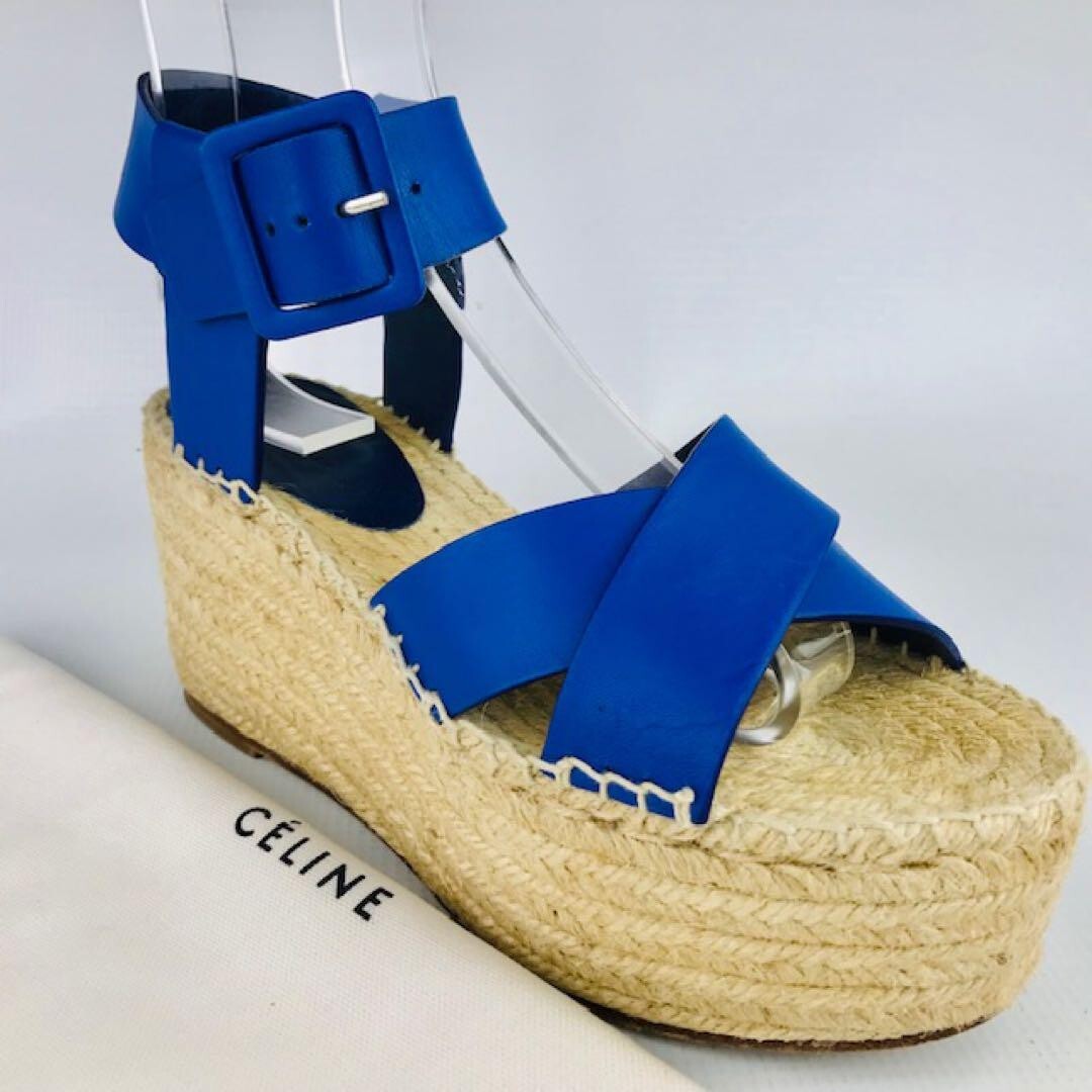 Celine Phoebe Philo Wedge Sandals Shoes US 5 Leather Jute Celine Phoebe Philo Wedge Sandals Shoes US 5 Leather Jute