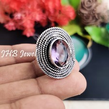 Faceted Amethyst Gemstone 925 Sterling Silver Handwork Ring Unisex Jewelry