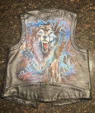 Vintage Sturgis Harley Davidson Custom Air Brushed/LIGHTENING WOLF/Leather Vest