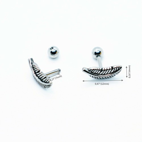 Surgical Stainless Steel Feather Barbell Stud Earrings Tragus Cartilage Ring - Picture 7 of 23