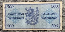 Finland  500 Markkaa  1956, XF+ good condition with some folds.