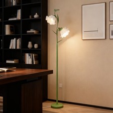 Vintage Green Floor Lamp with Twin White Floral Lampshade Living Room Bedroom