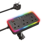 LED Power Hub Extension Dock | 2m Cable with Desk Clamp | PD 20W Fast Charge