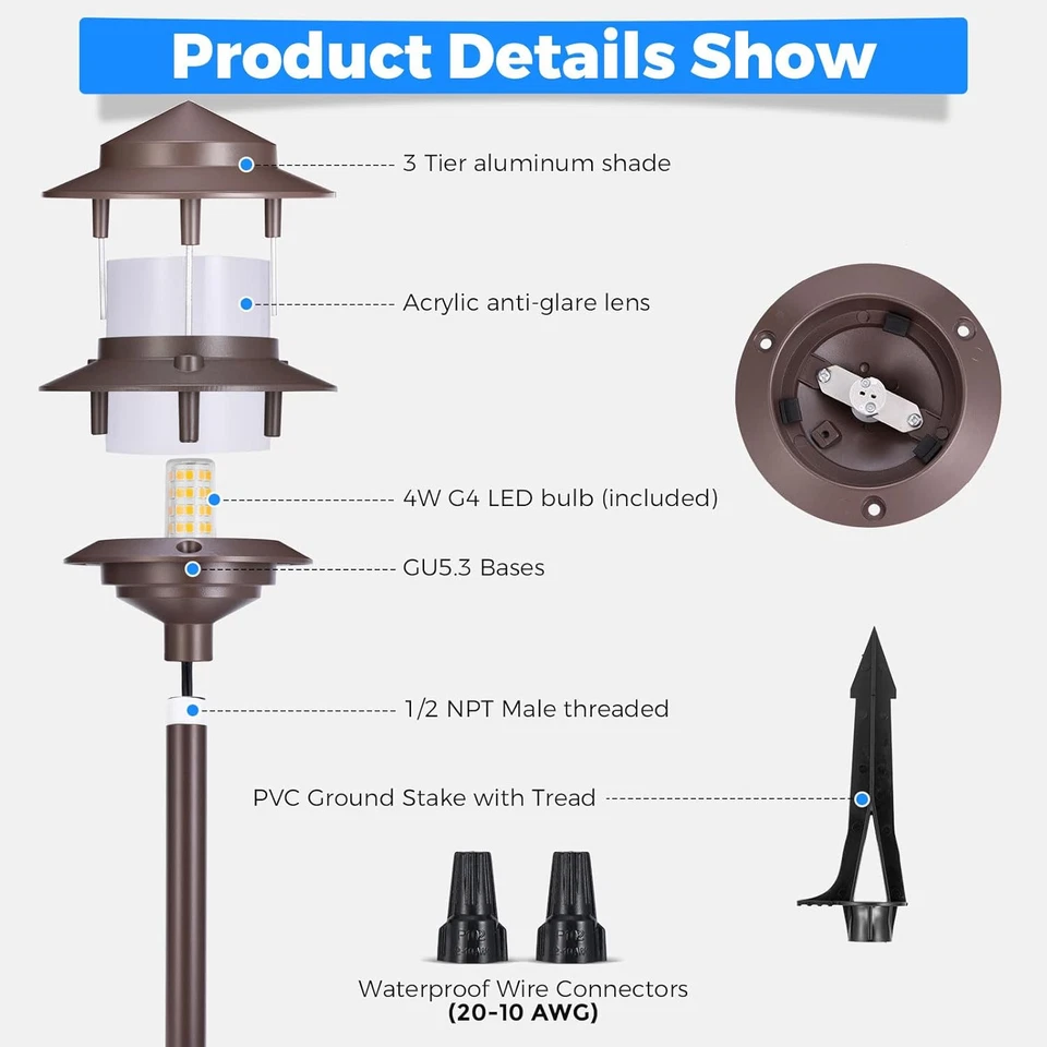 Gardencoin Pagoda Bajo Voltaje Paisaje Camino Luces, 12V Exterior LED Camino Luz Foto 4 de 4