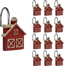 Sunlit Farmhouse Barn Christmas Shower Curtain Hooks, Rustic Red
