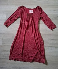 Fat Face Burgundy Red Leaf Print Flared Dress Stretch Casual Boho Holiday UK12